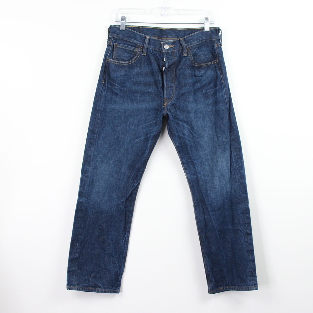 Levi’s 501 Dark Wash Straight Relaxed Five High Rise Button Jeans Sz 34 x 30